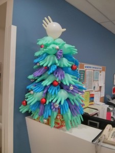 For a medical-themed holiday, try this upcycled glove tree